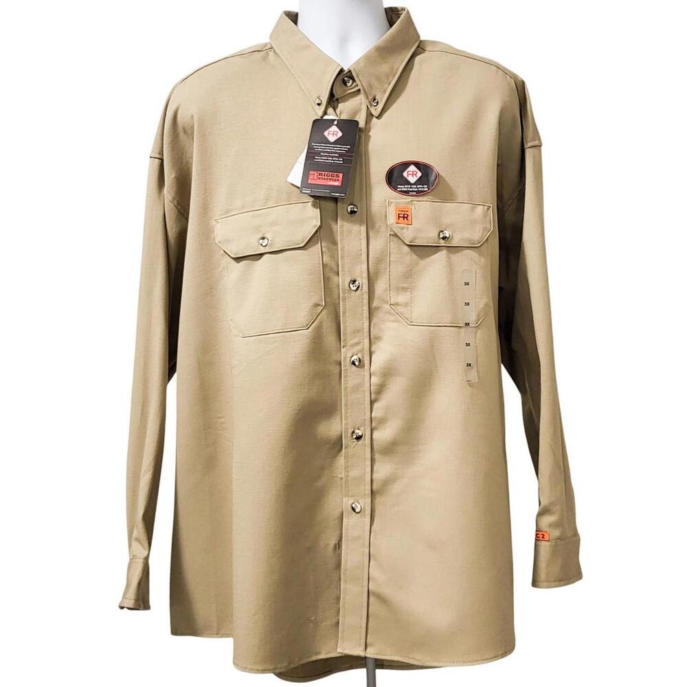 Wrangler Riggs FR Shirt Mens 3XL Big NEW Tan Flame Resistant Workwear CAT 2